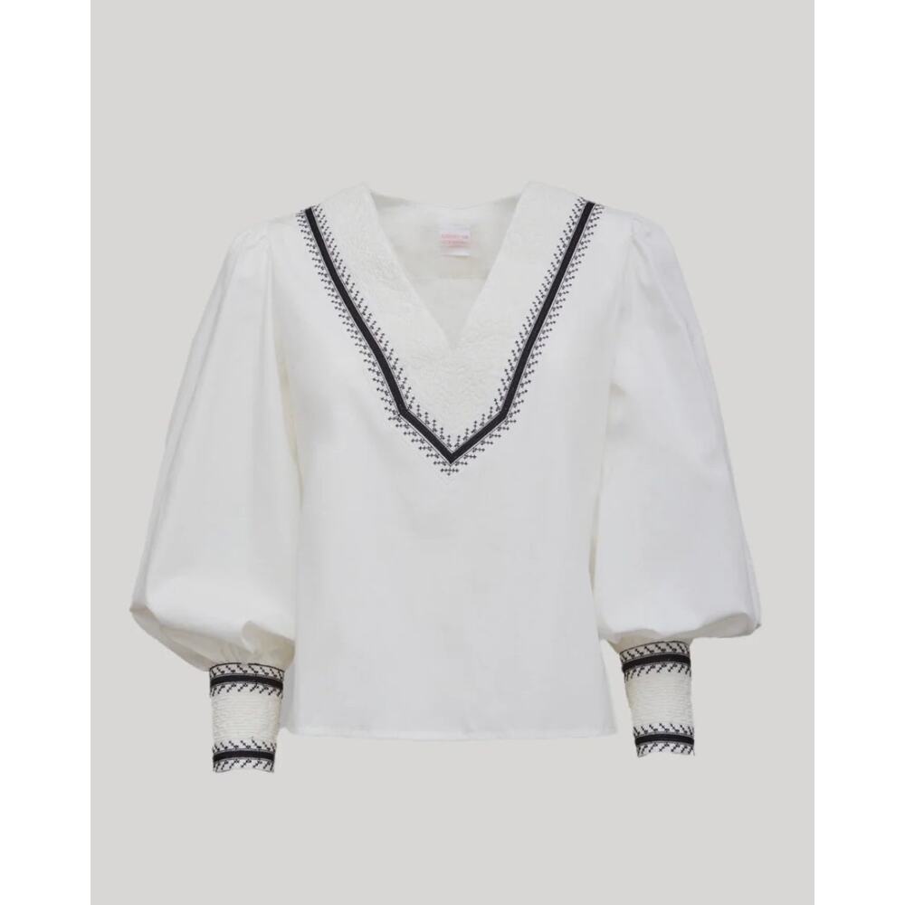 Loretta Caponi Vinci Embroidered Blouse in Lecce Pop XS